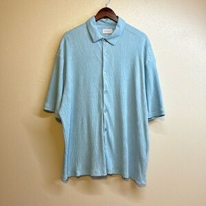 TOPMAN Men’s XXL Plisse Blue Button Front Shirt / NWOT
